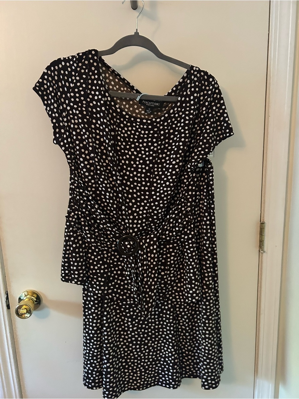 Perceptions New York Dark Brown Polka Dot 2 Piece Top & Midi Skirt Set Size 12